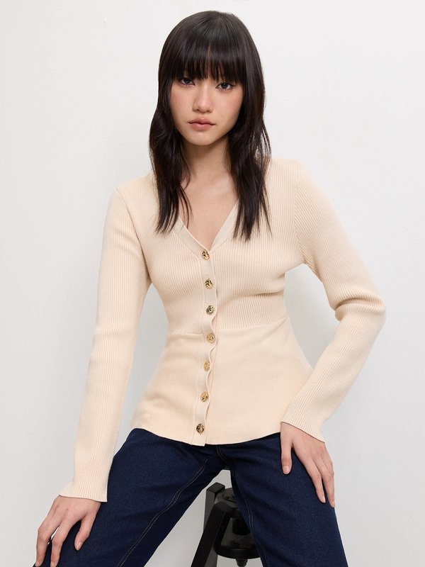 pomelo Pomelo Buttoned Knit Top - Ivory