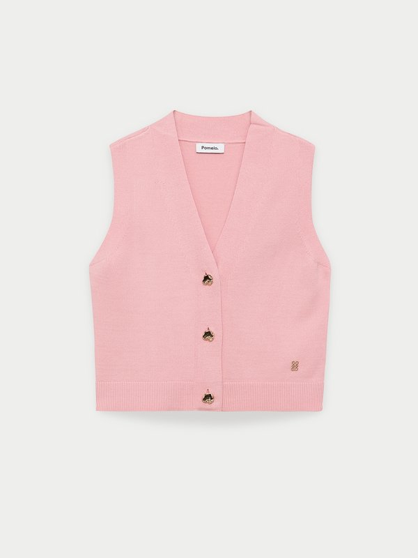 pomelo Pomelo Buttoned Knit Vest - Light Pink