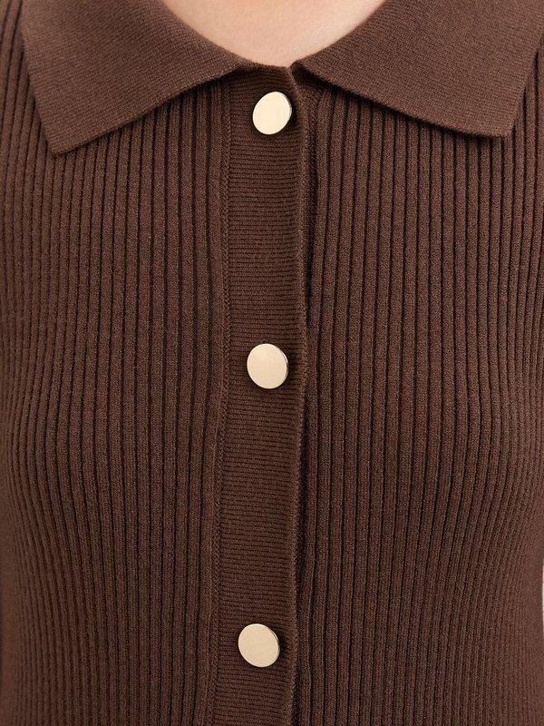 Pomelo Pomelo Buttoned Pleat Knit Dress - Dark Brown
