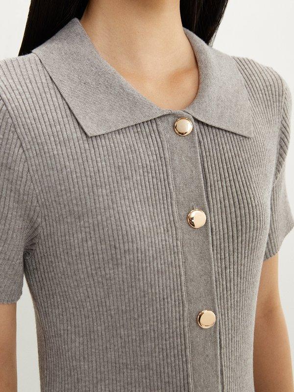 Pomelo Pomelo Buttoned Pleat Knit Dress - Mid Grey