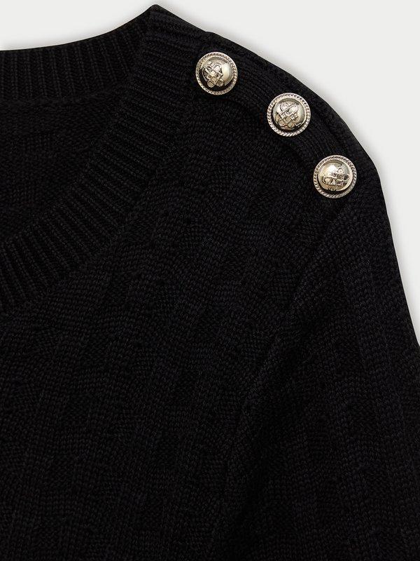 Pomelo Pomelo Buttoned Shoulder Knit Top - Black