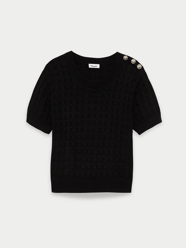pomelo Pomelo Buttoned Shoulder Knit Top - Black