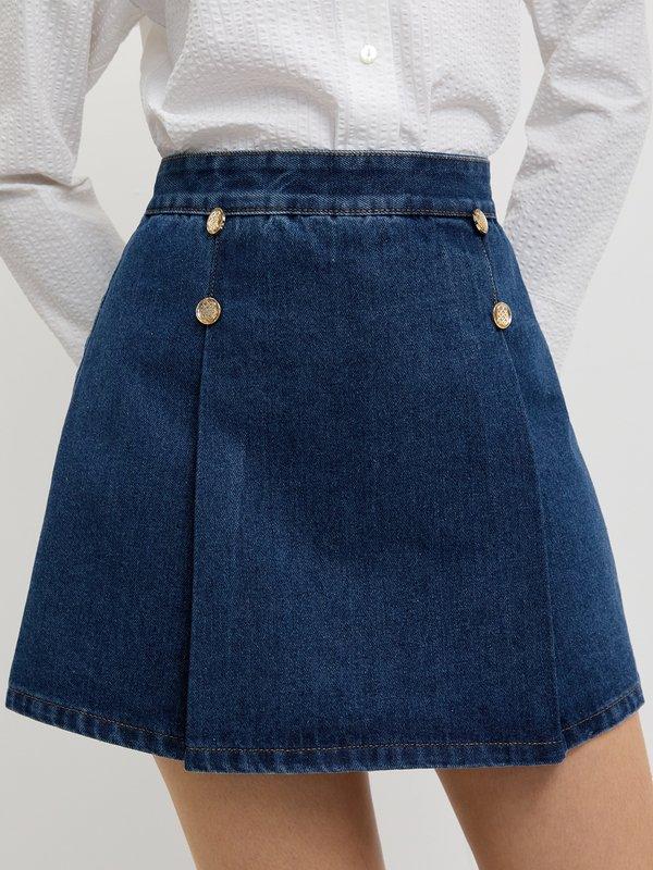 pomelo Pomelo Buttoned Skirt - Indigo