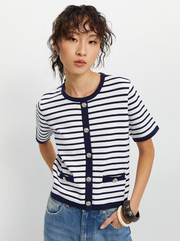 Pomelo Pomelo Buttoned Striped Top - Navy/White