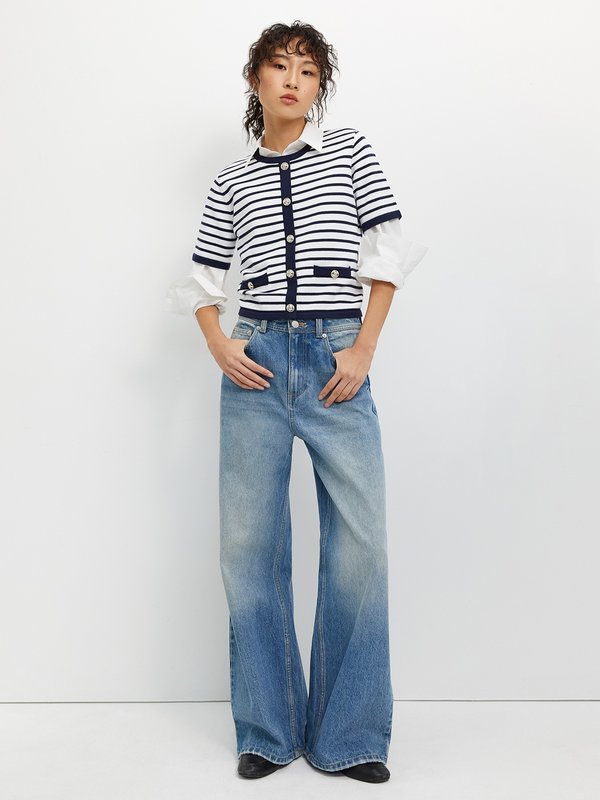 Pomelo Pomelo Buttoned Striped Top - Navy/White