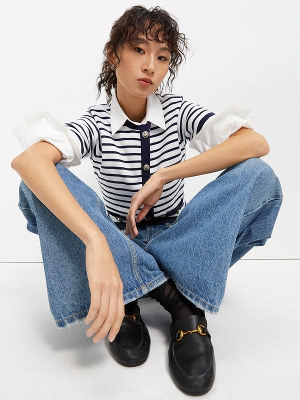 pomelo Pomelo Buttoned Striped Top - Navy/White