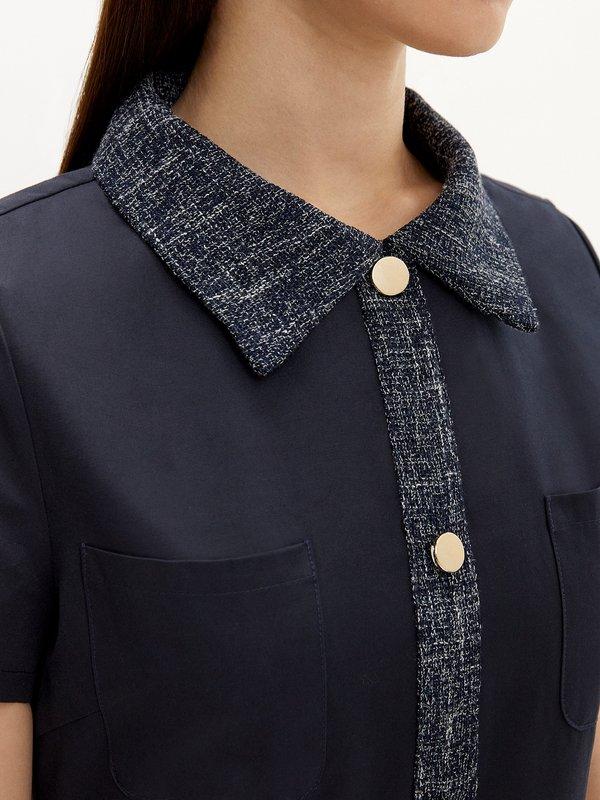 Pomelo Pomelo Buttoned Tweed Dress - Navy