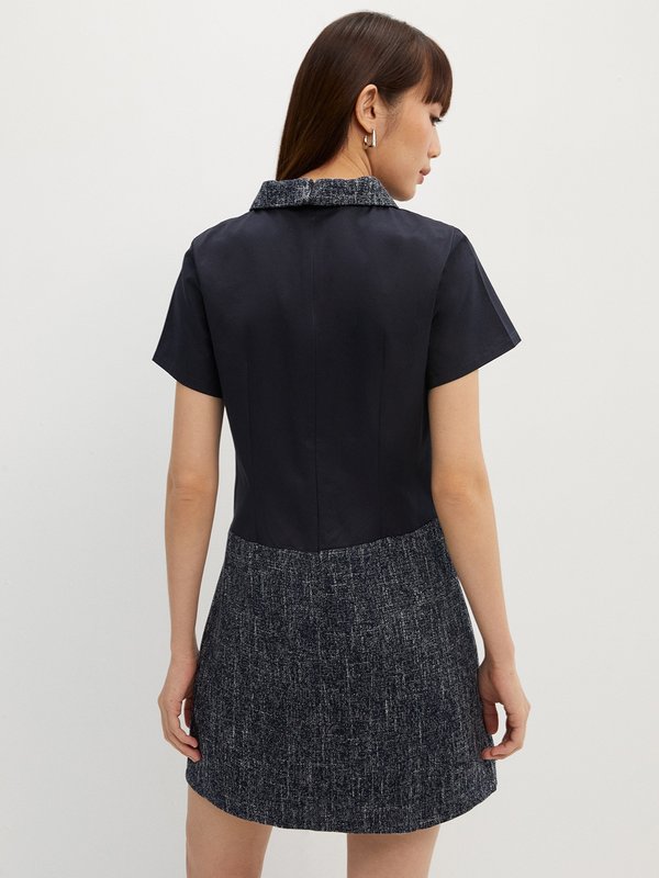 Pomelo Pomelo Buttoned Tweed Dress - Navy