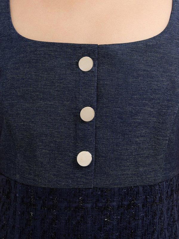 Pomelo Pomelo Buttoned Tweed Dress - Navy