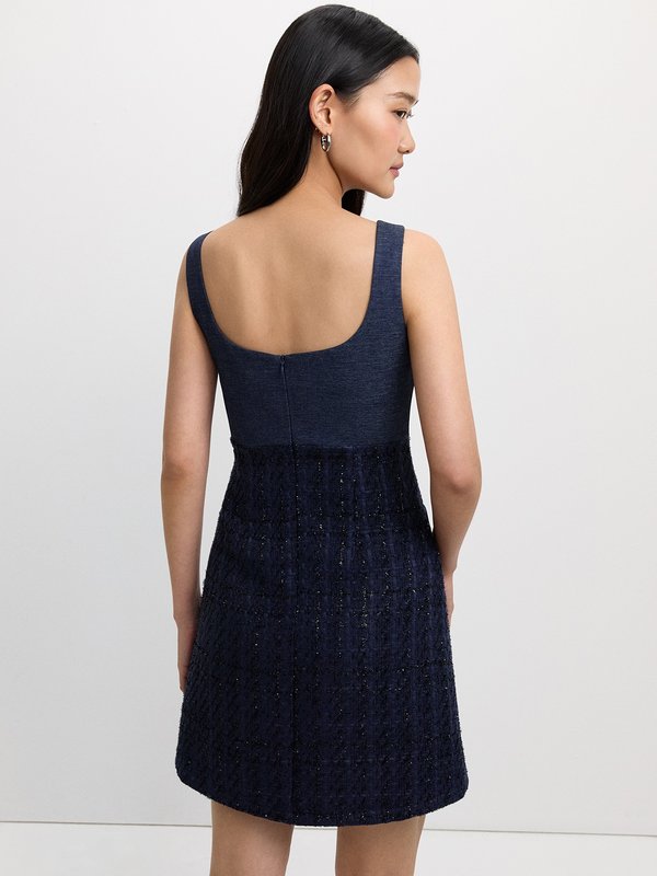 Pomelo Pomelo Buttoned Tweed Dress - Navy