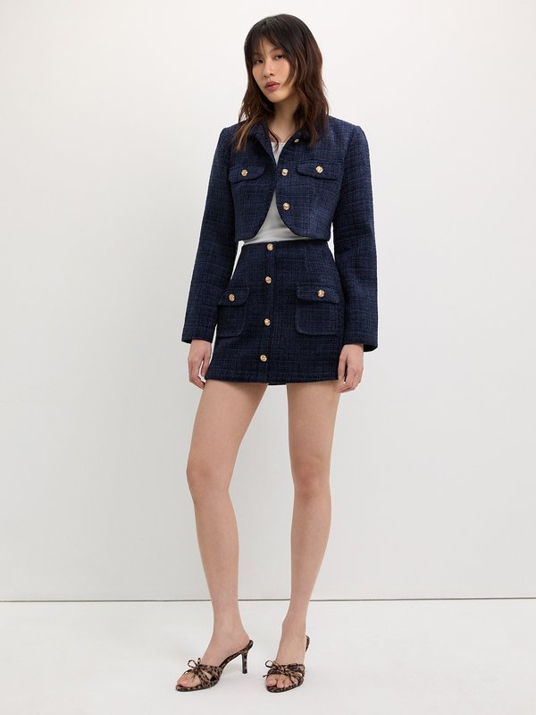 Pomelo Pomelo Buttoned Tweed Skort - Navy