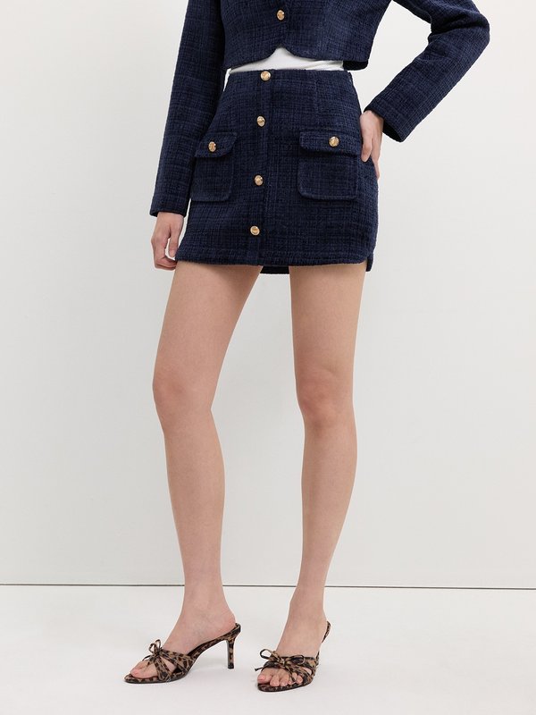 Pomelo Pomelo Buttoned Tweed Skort - Navy