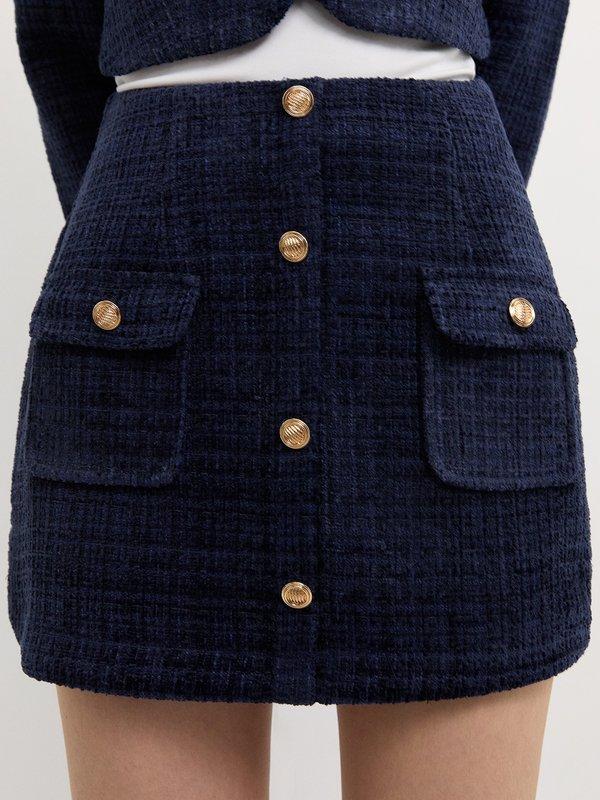 pomelo Pomelo Buttoned Tweed Skort - Navy