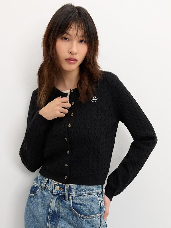 pomelo Pomelo Cable Knit Cardigan - Black