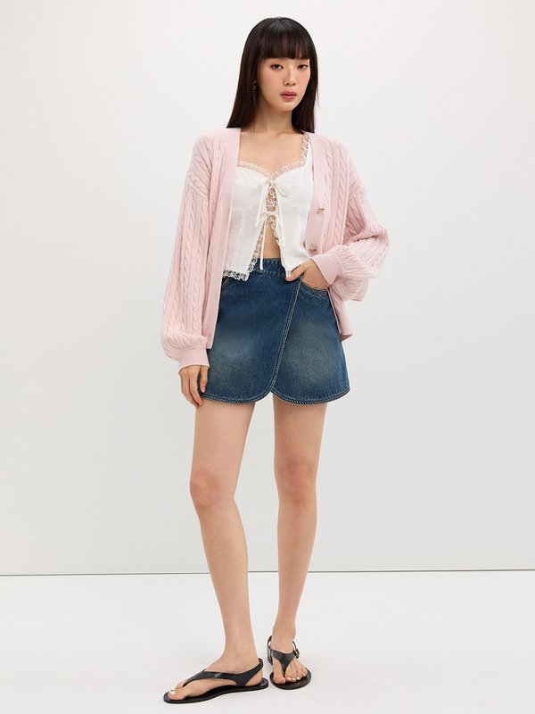Pomelo Pomelo Cable Knit Cardigan - Light Pink