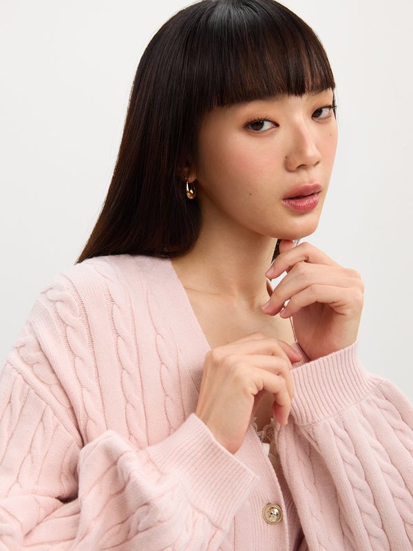 Pomelo Pomelo Cable Knit Cardigan - Light Pink