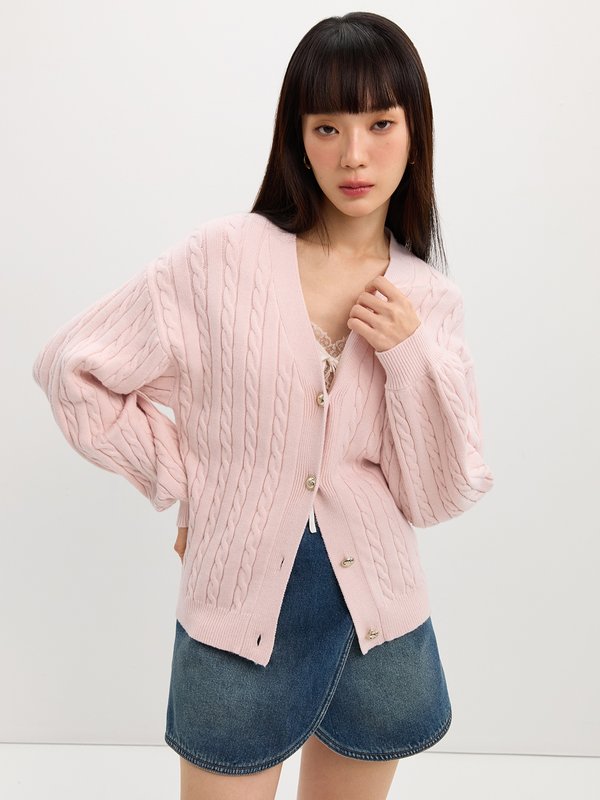 pomelo Pomelo Cable Knit Cardigan - Light Pink
