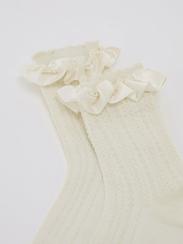 Pomelo Pomelo Cable Knit Ruffled Trim Socks - Cream