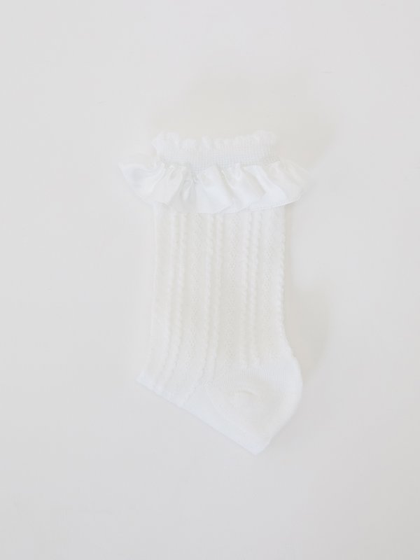 Pomelo Pomelo Cable Knit Ruffled Trim Socks - White