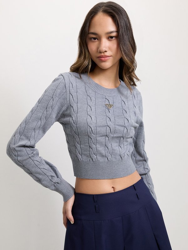 pomelo Pomelo Cable Knit Sweater - Light Grey