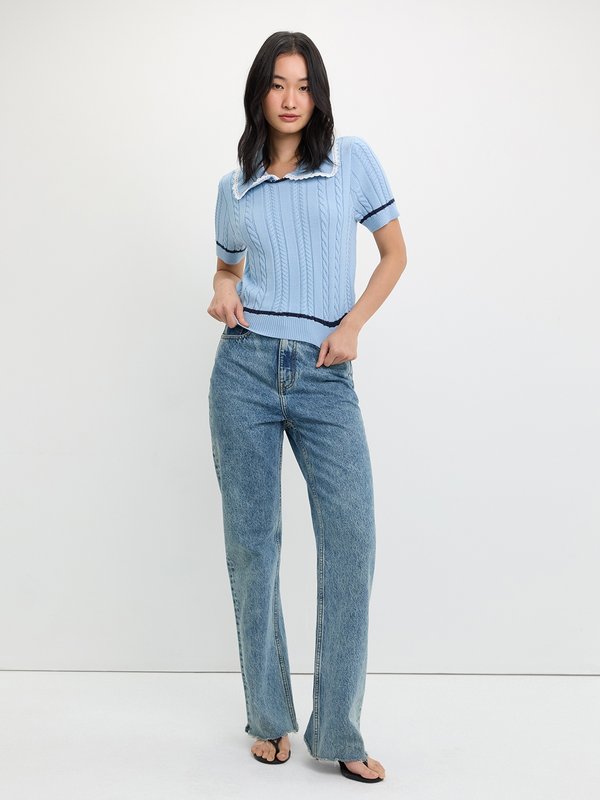 Pomelo Pomelo Cable Knit Top - Baby Blue