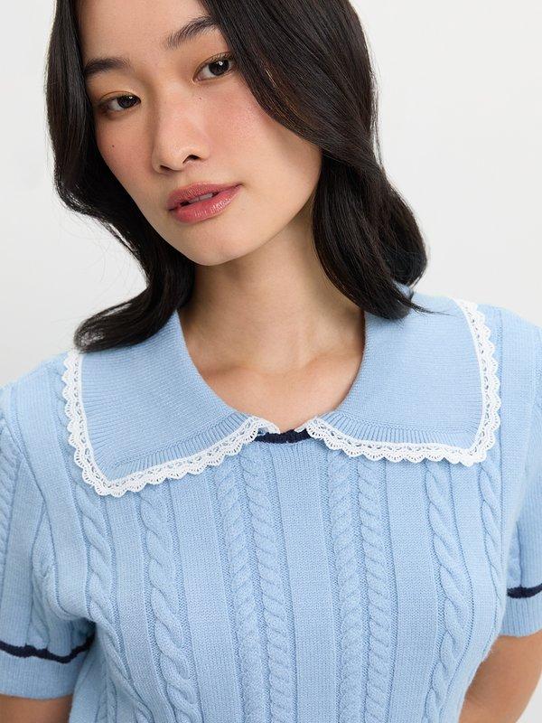 Pomelo Pomelo Cable Knit Top - Baby Blue