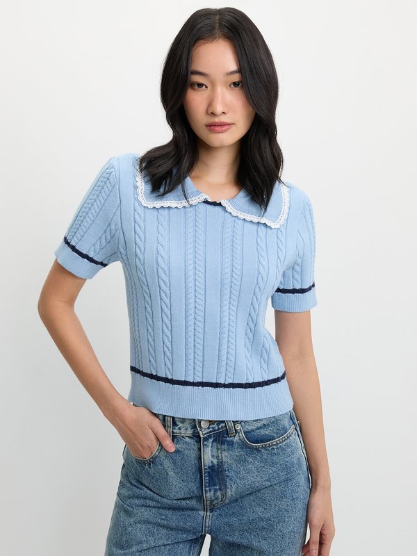 pomelo Pomelo Cable Knit Top - Baby Blue