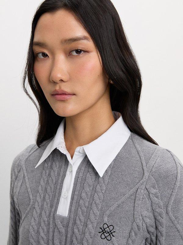 Pomelo Pomelo Cable Knit Top - Mid Grey