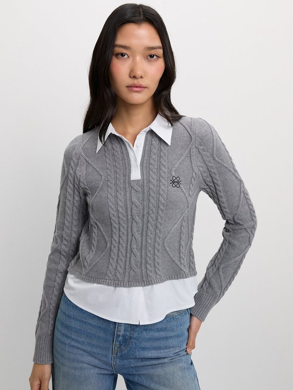 Pomelo Pomelo Cable Knit Top - Mid Grey