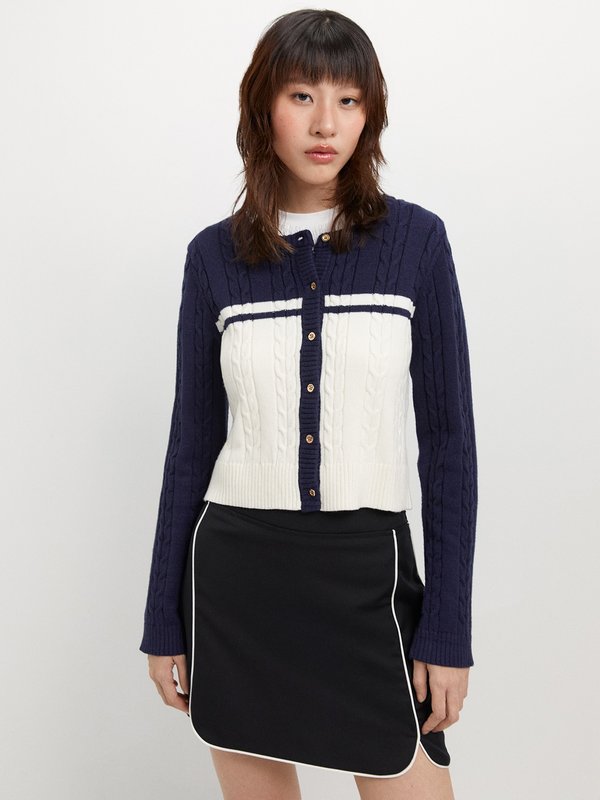 Pomelo Pomelo Cable Knit Top - Navy