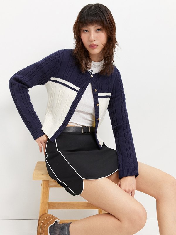pomelo Pomelo Cable Knit Top - Navy