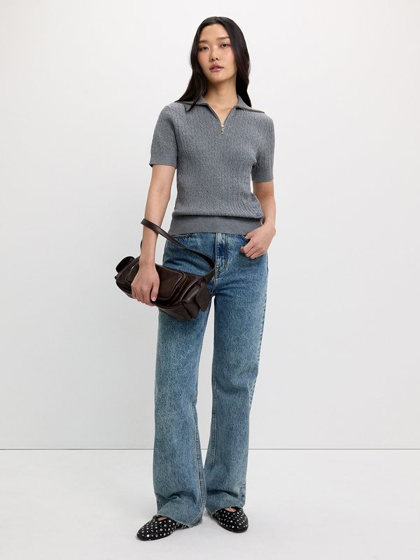 Pomelo Pomelo Cable Knitted Zip Top - Mid Grey