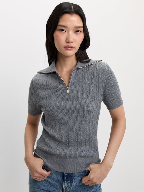 pomelo Pomelo Cable Knitted Zip Top - Mid Grey