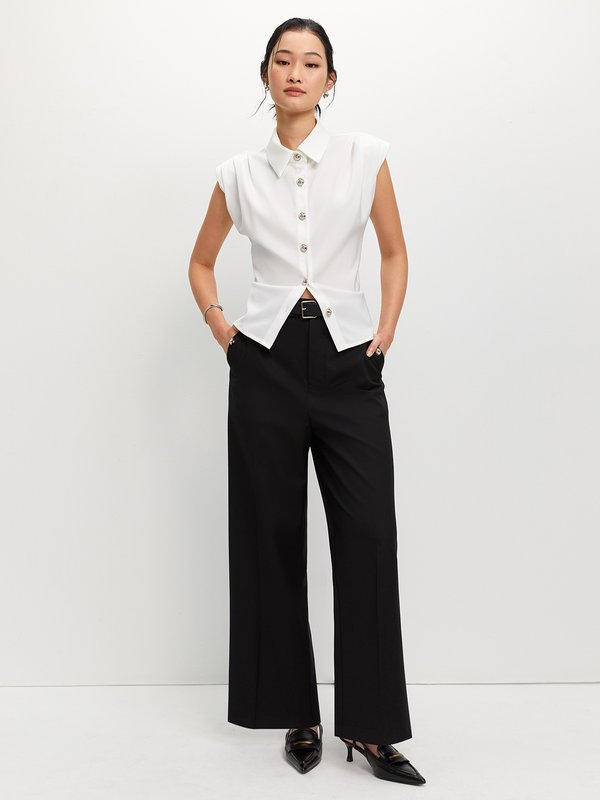 Pomelo Pomelo Cap Sleeve Button-up Top - White