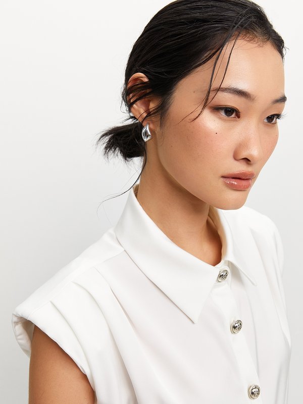 Pomelo Pomelo Cap Sleeve Button-up Top - White