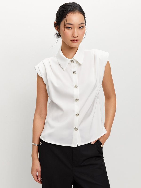pomelo Pomelo Cap Sleeve Button-up Top - White