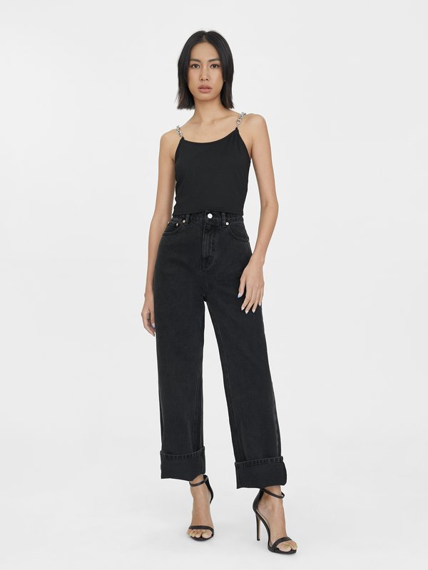 Pomelo Pomelo Chain Strap Cropped Cami - Black