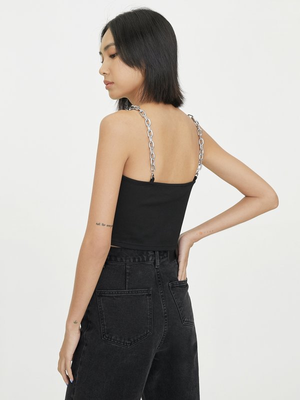 Pomelo Pomelo Chain Strap Cropped Cami - Black