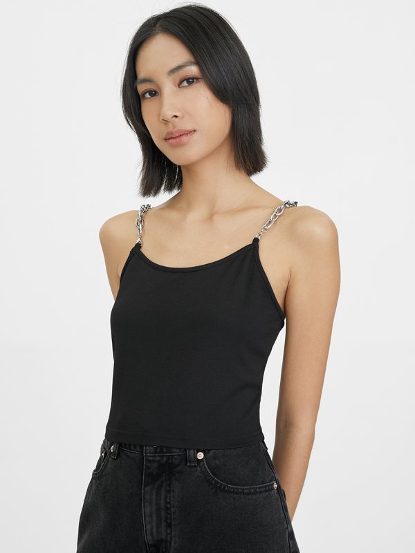 pomelo Pomelo Chain Strap Cropped Cami - Black