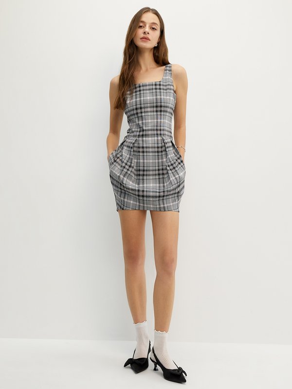 Pomelo Pomelo Checkered Diamante Dress - Multi Color