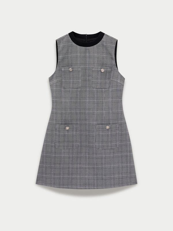 pomelo Pomelo Checkered Pocket Mini Dress - Mid Grey