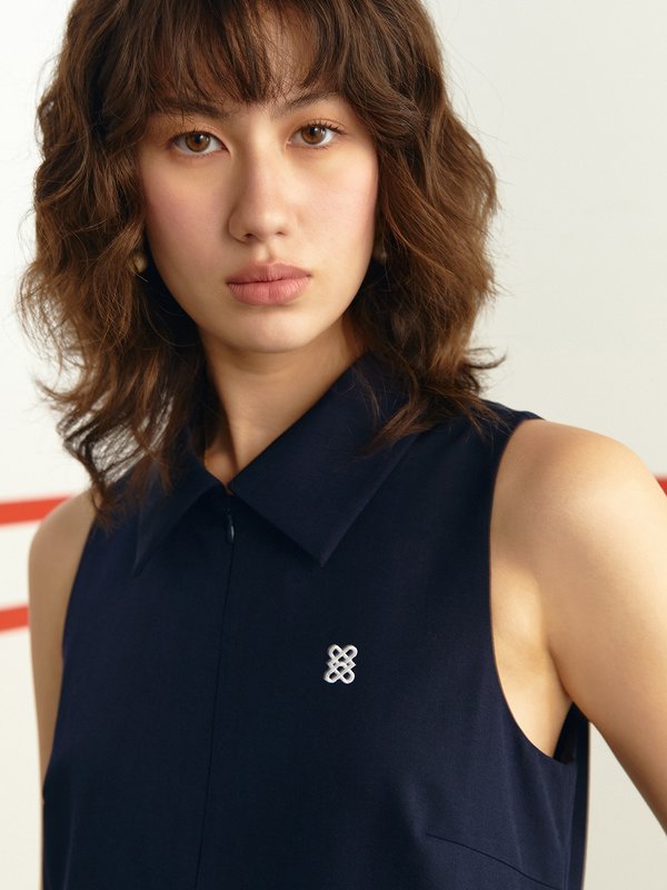 Pomelo Pomelo Collar Pleated Mini Dress - Navy