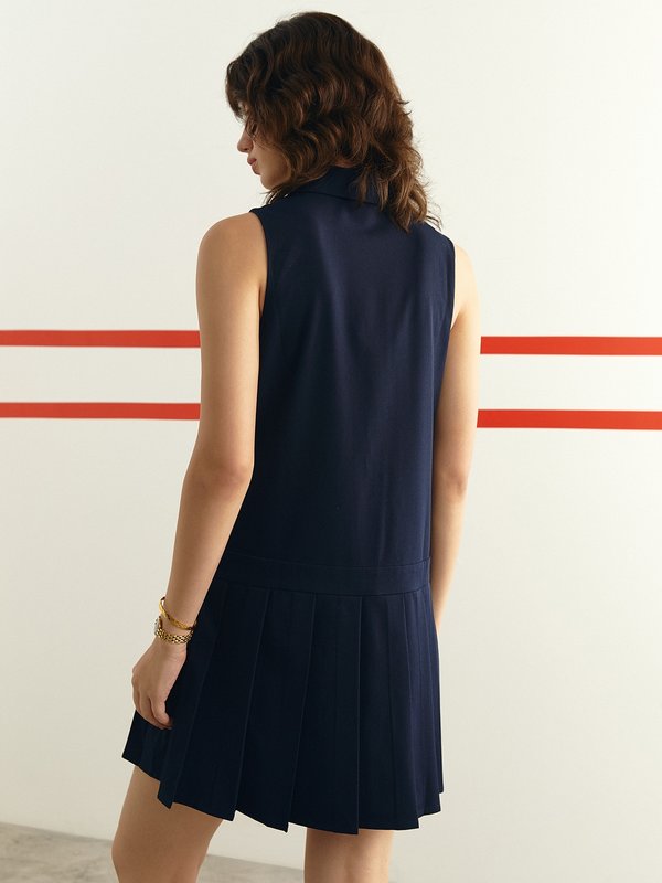 Pomelo Pomelo Collar Pleated Mini Dress - Navy