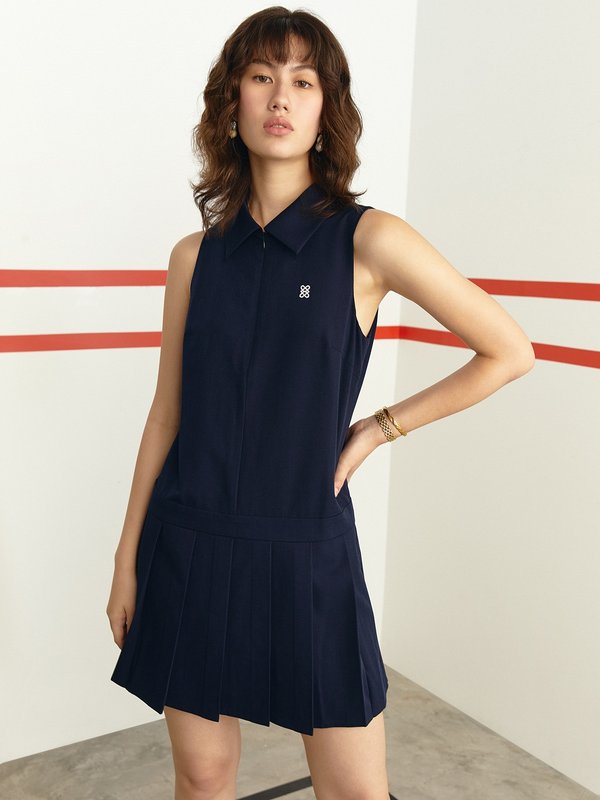 pomelo Pomelo Collar Pleated Mini Dress - Navy