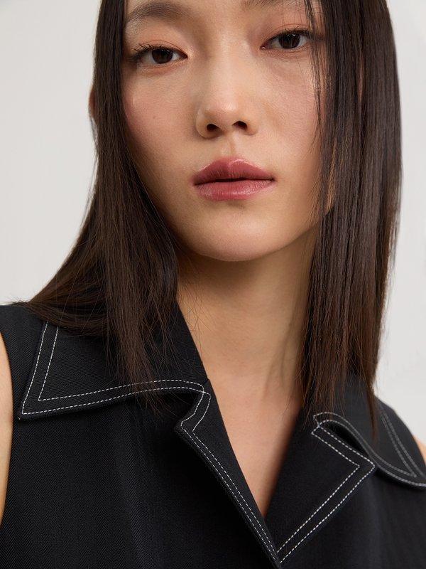 Pomelo Pomelo Collared Tie-Waist Vest - Black