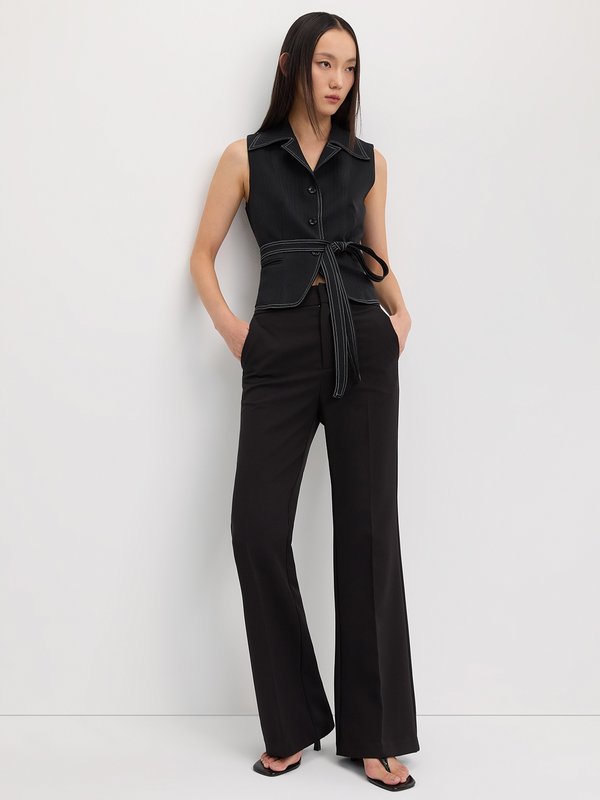 pomelo Pomelo Collared Tie-Waist Vest - Black