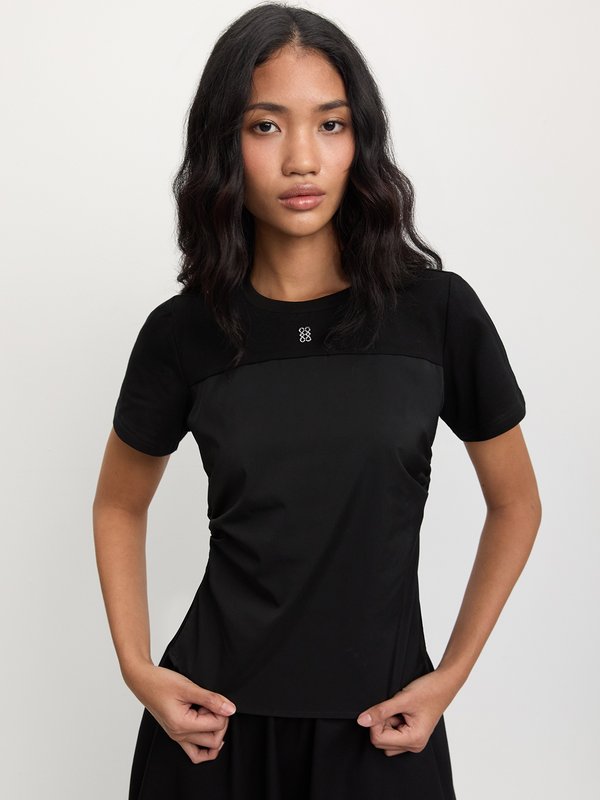 Pomelo Pomelo Colorblock Side-Ruched Top - Black