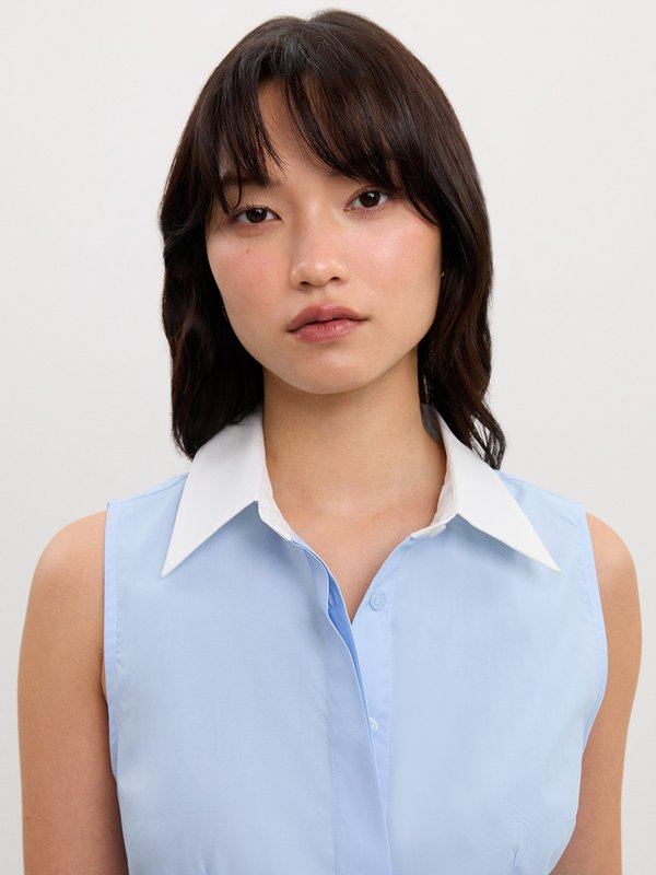 Pomelo Pomelo Contrast Collar Dress - Baby Blue