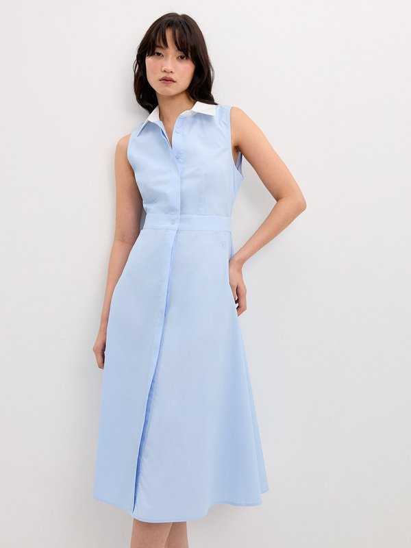 pomelo Pomelo Contrast Collar Dress - Baby Blue