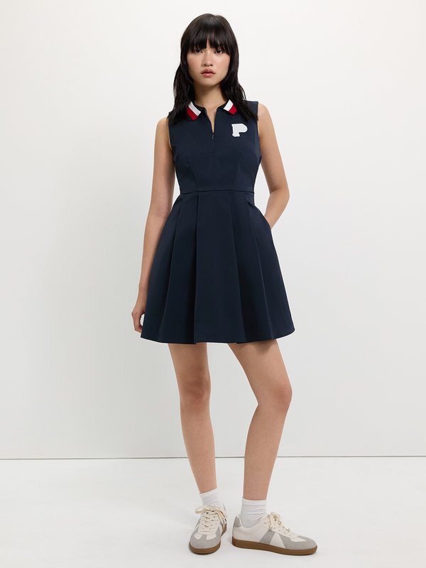 Pomelo Pomelo Contrast Collar Pleated Dress - Navy